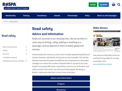 Road Safety for the Prevention of Accidents (RSPA)'s Road Safety Advice and Information web page